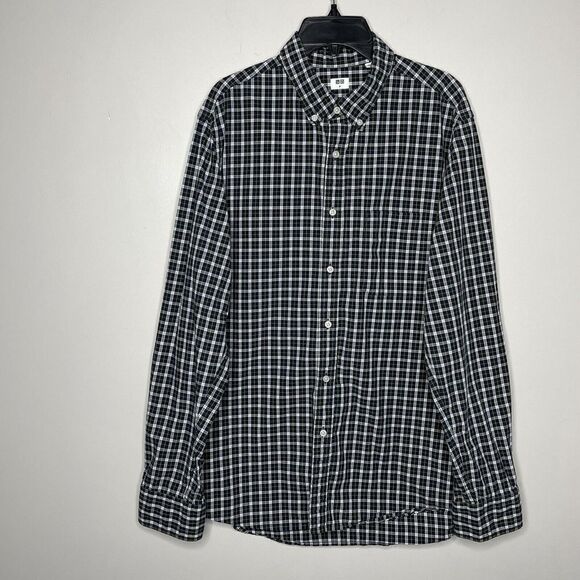 UNIQLO Shirt Mens Medium M Green Tartan Plaid Button Down Cotton Long Sleeve - Picture 1 of 8